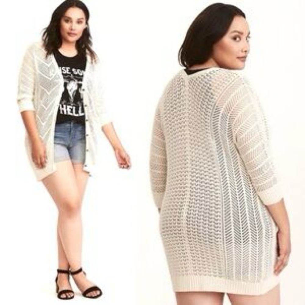 Torrid cotton boyfriend open‎ pointelle knit cardigan sweater size 5x
